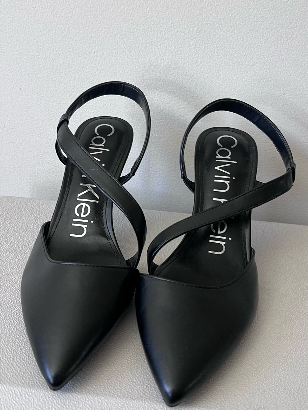 Calvin Klein Black Pointed Toe Crisscross Strap Heels